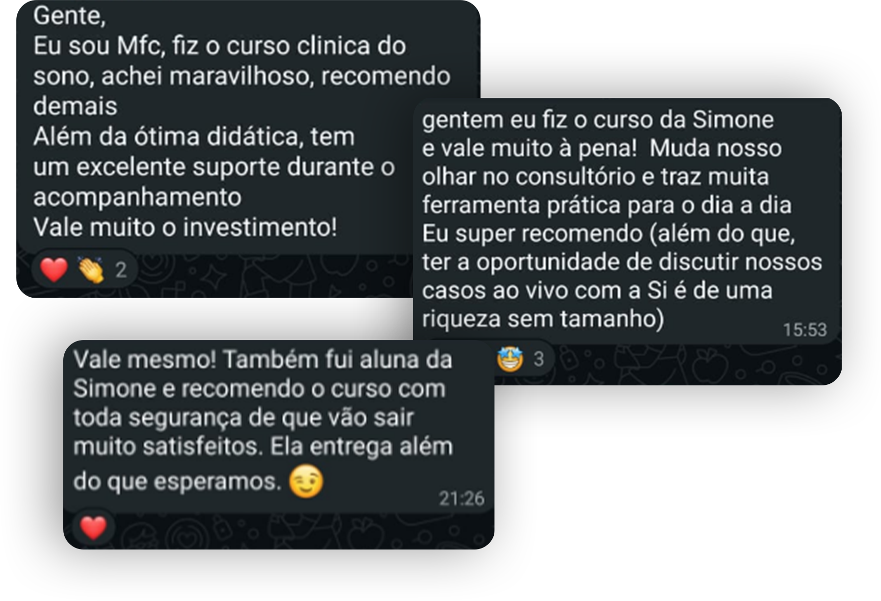 Seção de depoimentos do site da Dra. Simone Prezotti