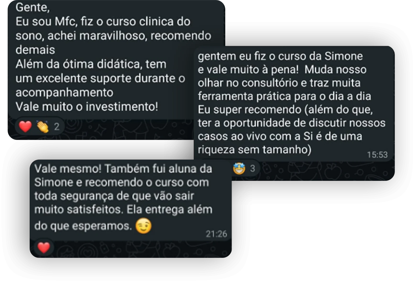 Seção de depoimentos do site da Dra. Simone Prezotti